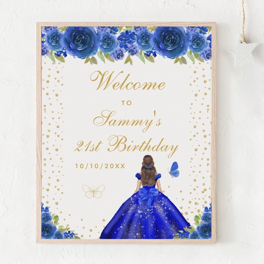 Poster Blue Brunette Coiffeuse Fille Anniversaire Bienven