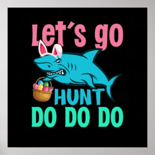 Poster Blue Bunny Oreilles requin Chasse aux oeufs de Pâq