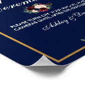 Poster Blue Burgundy Gold Floral Mariage débranché (Coin)