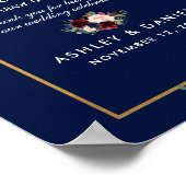 Poster Blue Burgundy Gold Floral Wedding Faveurs (Coin)