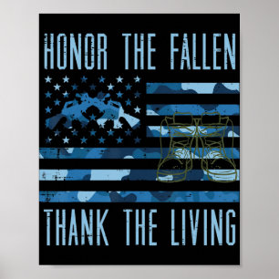 Poster Blue Camo US Drapeau Honneur Le Fallen Merci Livin