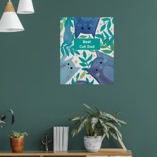 Poster Blue Cats & branches Meilleur chat papa