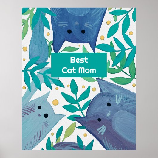 Poster Blue Cats & branches Meilleure maman chat (Devant)