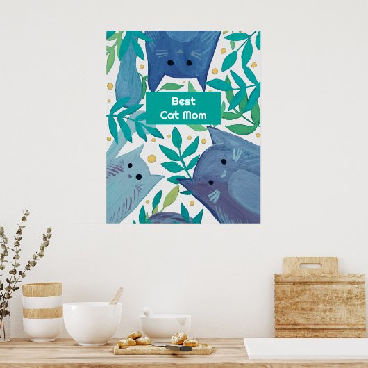 Poster Blue Cats & branches Meilleure maman chat (Cuisine)