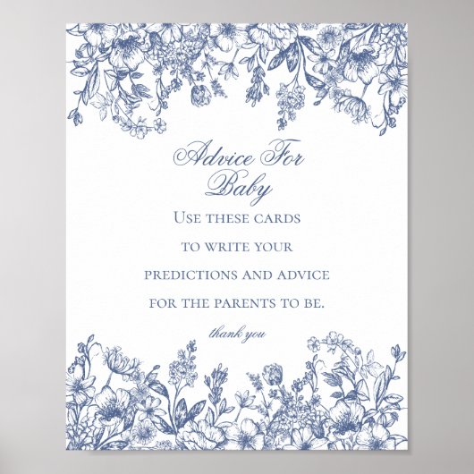 Poster Blue Chinoiserie Conseil pour le jeu Baby shower (Devant)