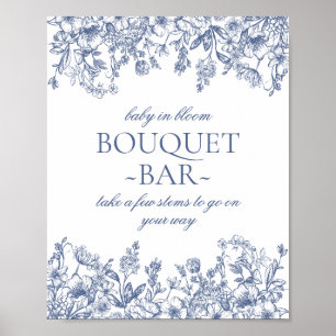 Poster Blue Chinoiserie Vintage Floral Baby Bouquet Bar