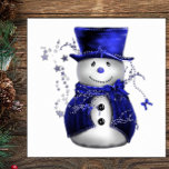 Poster Blue Christmas Snowman<br><div class="desc">Un bonhomme de neige mignon et lunatique,  vêtu d'un chapeau et d'un gilet en velours bleu,  entouré d'étoiles bleues pour Noël.</div>