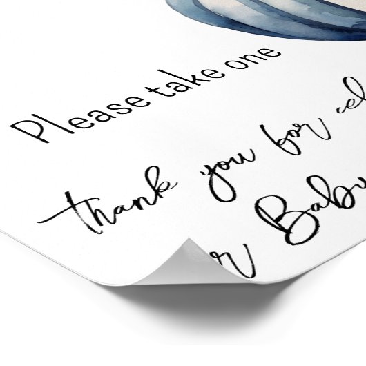 Poster Blue Citrouille Aquarelle Bébé Garçon Douche Faveu (Coin)