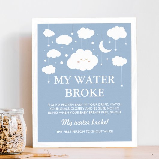 Poster Blue Cloud Baby shower Jeu My Water Broke