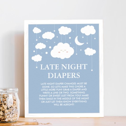 Poster Blue Cloud Baby shower Late Night Diapers Jeu