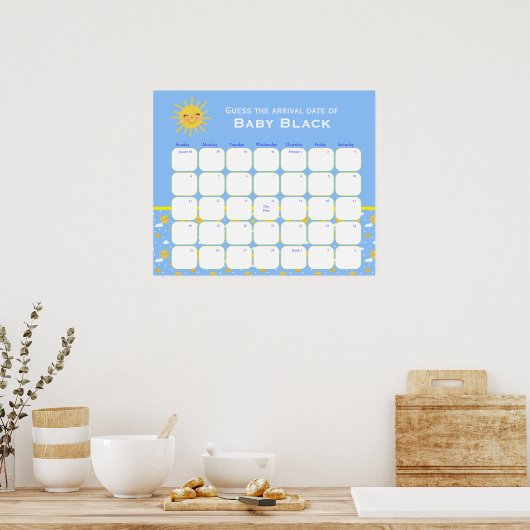 Poster Blue Clouds Baby shower Devinez L'Affiche Date D'É (Cuisine)