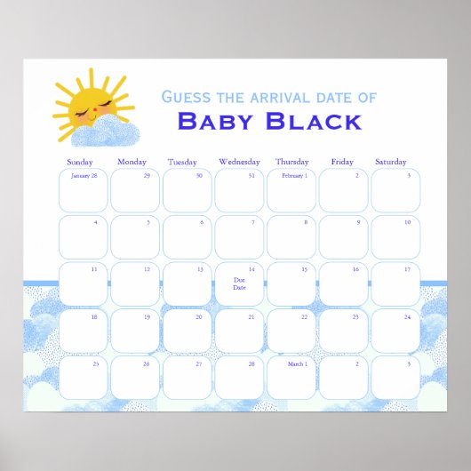 Poster Blue Clouds Baby shower Devinez L'Affiche Date D'É (Devant)