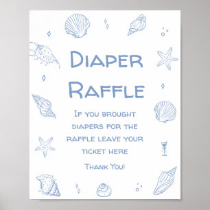 Poster Blue Coastal Beach Baby shower Déchets Raffle