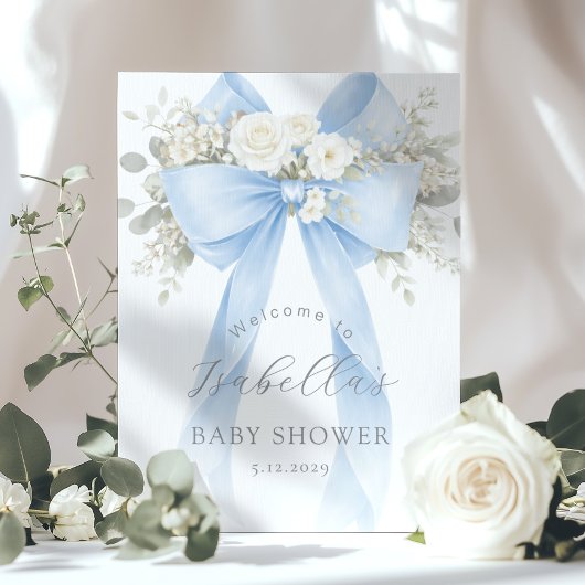 Poster Blue Coquette Bow Baby Boy Shower Welcome