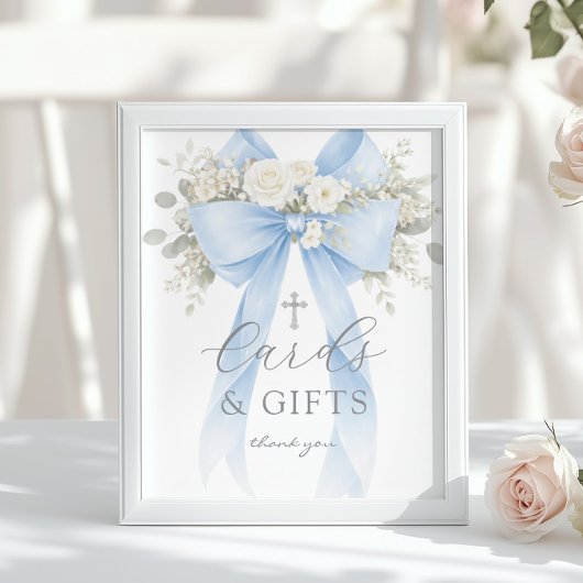 Poster Blue Coquette Bow Cards and gifts Baptism
