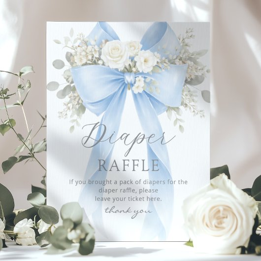Poster Blue Coquette Bow Diaper raffle Baby shower