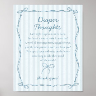 Poster Blue Coquette Bow Pastel Diaper Pensées Douche