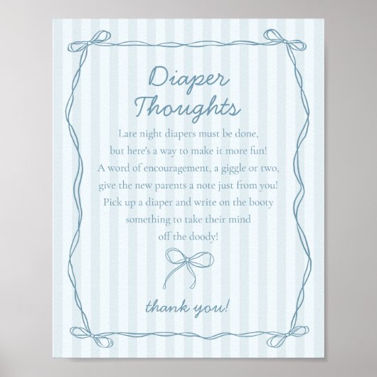 Poster Blue Coquette Bow Pastel Diaper Pensées Douche (Devant)