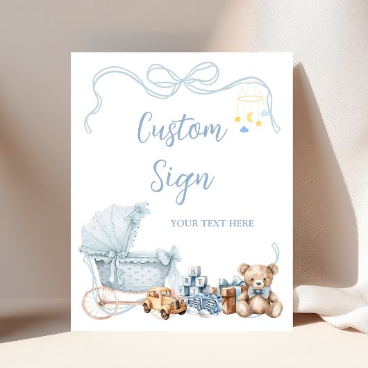 Poster Blue Coquette Carriage Baby Shower Custom Sign