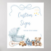 Poster Blue Coquette Carriage Baby Shower Custom Sign (Devant)