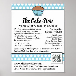 Poster Blue Cupcake & Polka Dot, Boutique de gâteaux Publ