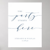 Poster Blue Dainty Script La fête commence ici Mariage (Devant)