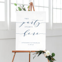 Blue Dainty Script La fête commence ici Mariage