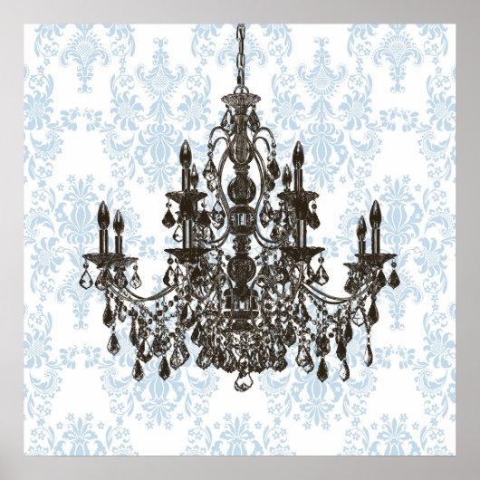 Poster Blue Damask Chandelier Wall Art Print (Devant)