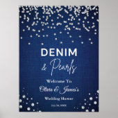 Poster Blue Denim Diamonds Pearls Couple's Shower Bienven (Devant)
