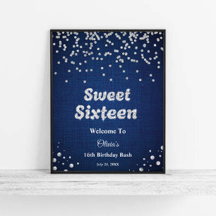 Poster Blue Denim Sweet sixteen 16e anniversaire Bienvenu