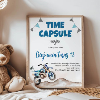 Poster Blue Dirt Bike Boy Birthday Time Capsule Sign