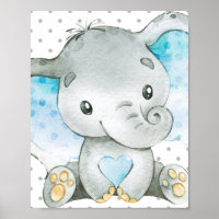 Blue Elephant Baby Boy Nursery Wall Art Cadeau