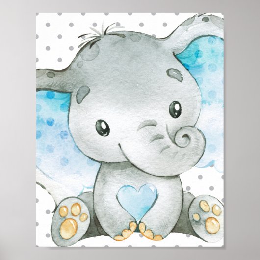 Poster Blue Elephant Baby Boy Nursery Wall Art Cadeau (Devant)
