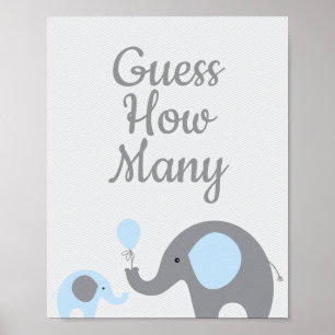 Poster Blue Elephant Baby shower Devinez combien de Jeu s