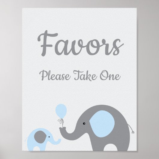 Poster Blue Elephant Baby shower Faveurs Prendre un signe (Devant)