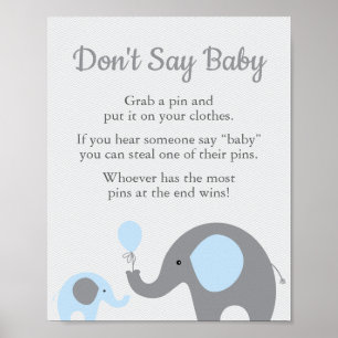 Poster Blue Elephant Baby shower Ne pas dire Baby Game Si