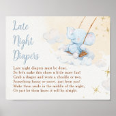 Poster Blue Elephant Late Night Diapers Baby Shower (Devant)