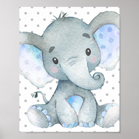 Poster Blue Elephant mignon bébé garçon Nursery cadeau (Devant)