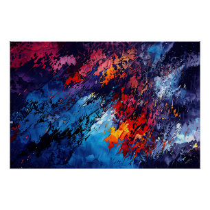Poster Blue Ember Blue Rouge Art Abstrait contemporain