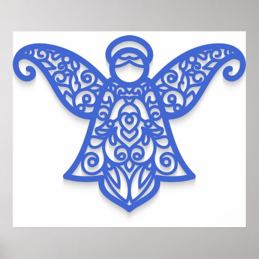 Poster Blue Filigree Angel Silhouette Ornate Lace (Devant)