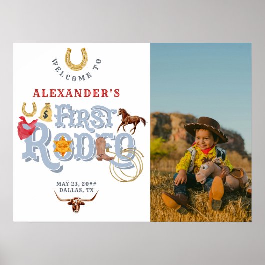 Poster Blue First Rodeo Baby Boy 1er anniversaire Bienven (Devant)