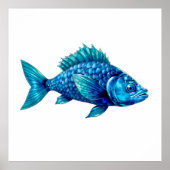 Poster Blue Fish with Spiky Fins and Scales (Devant)