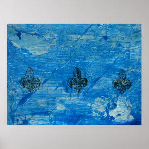 Poster Blue Fleur de Lis Médias mixtes