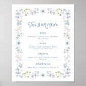 Poster Blue Floral Bridal Shower Bar Menu (Devant)