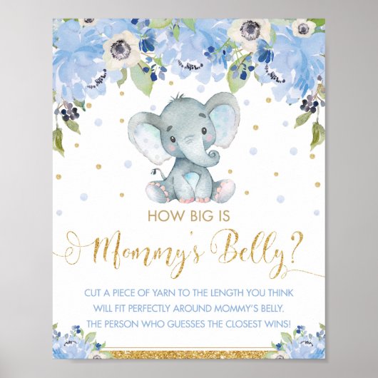 Poster Blue Floral Elephant How Big is Mommy's Belly Game (Devant)