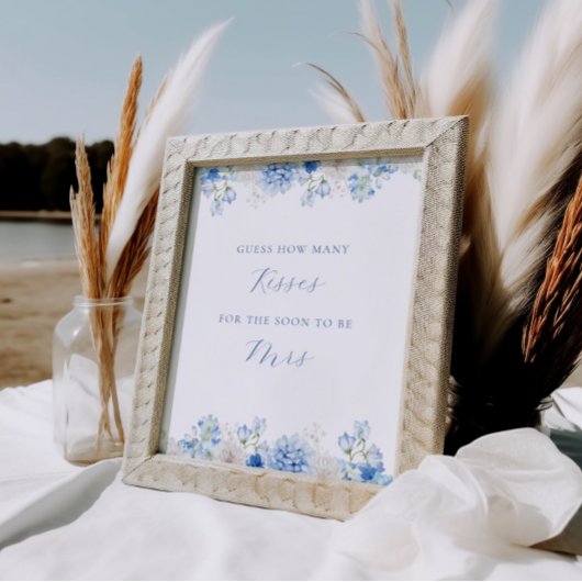 Poster Blue Floral Fête des mariées Baisers jeu