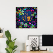 Poster Blue Floral Inspirational "Be Kind" School (Bureau à domicile)