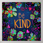 Poster Blue Floral Inspirational "Be Kind" School (Devant)