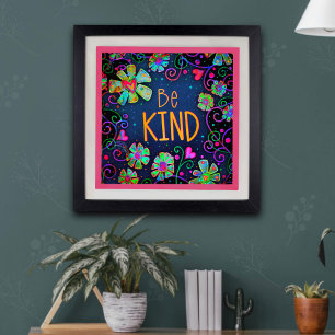 Poster Blue Floral Inspirational "Be Kind" School