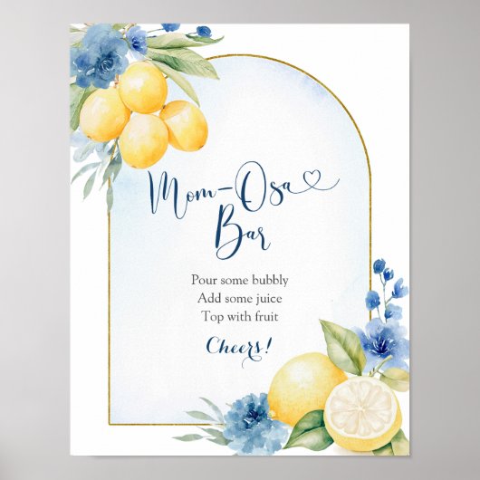 Poster Blue Floral Lemon Main Squeeze Mom-osa Bar (Devant)